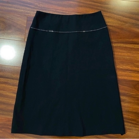 Gunex Made in a Italy Virgin Wool Black Women's Pencil Skirt bejeweled trim - Picture 9 of 9